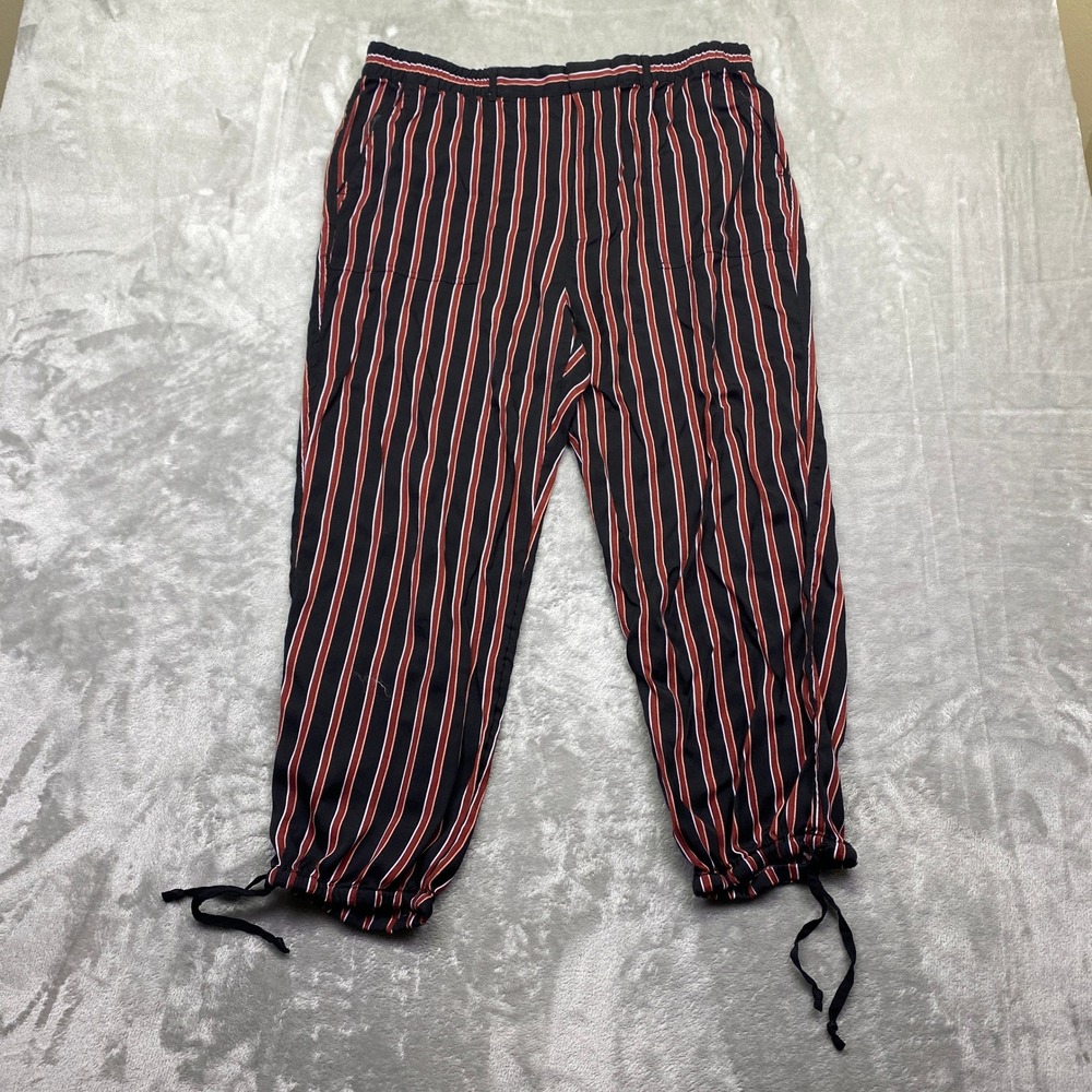 Anthropologie Striped Jogger Pants Black Red White Elastic Waist Size L Fits 35"